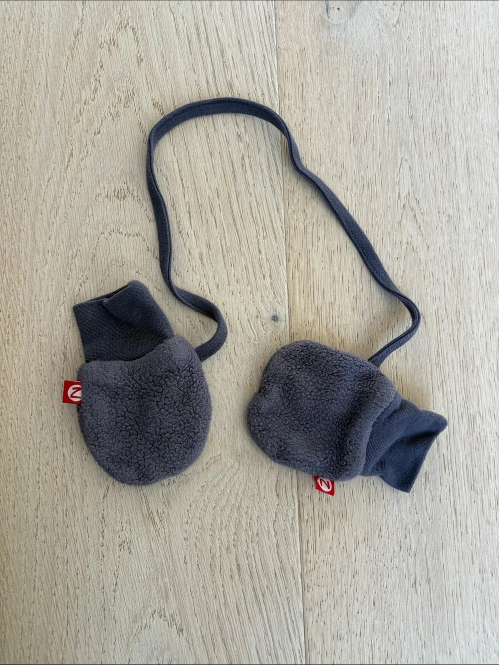 Zutano Dark Gray Fleece Kids Mittens on String